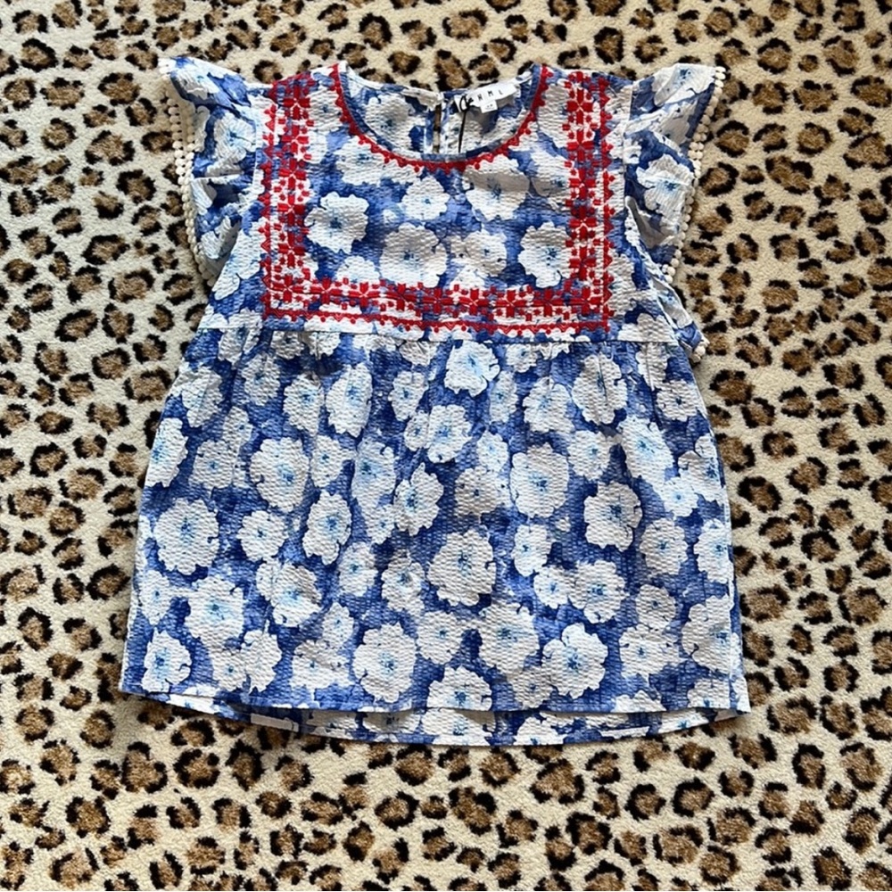 THML Blue and Red Floral Blouse